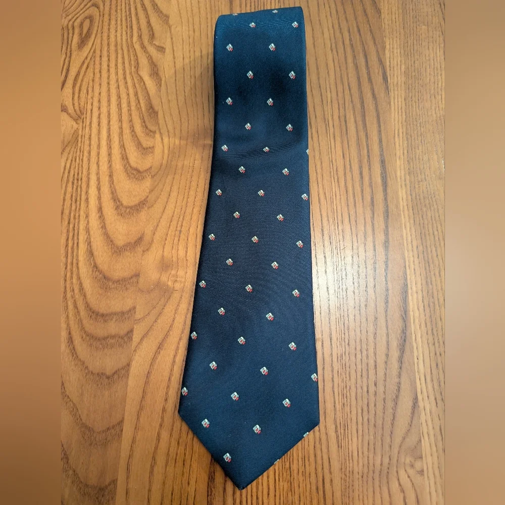 Dior Navy/Red Print Silk Tie - Picture 1 of 4